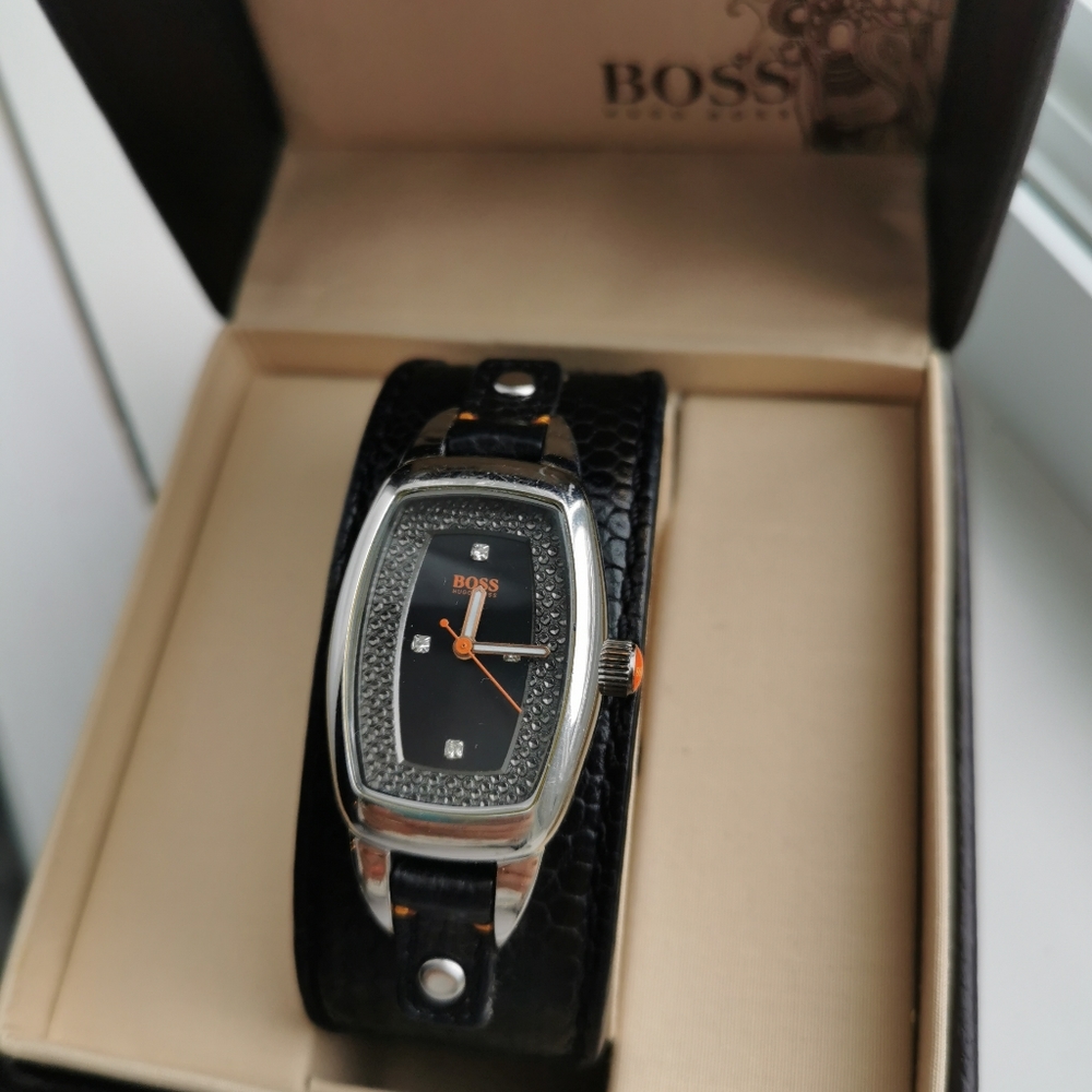 Leather watches Boss Hugo boss orange line for women, black color